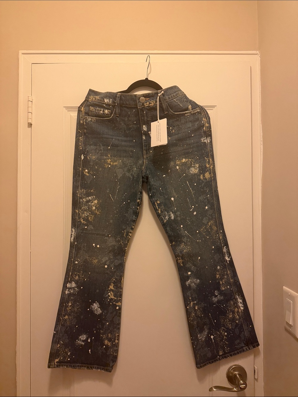 Frame Denim Dark Blue Paint-Splatter Flare Jeans